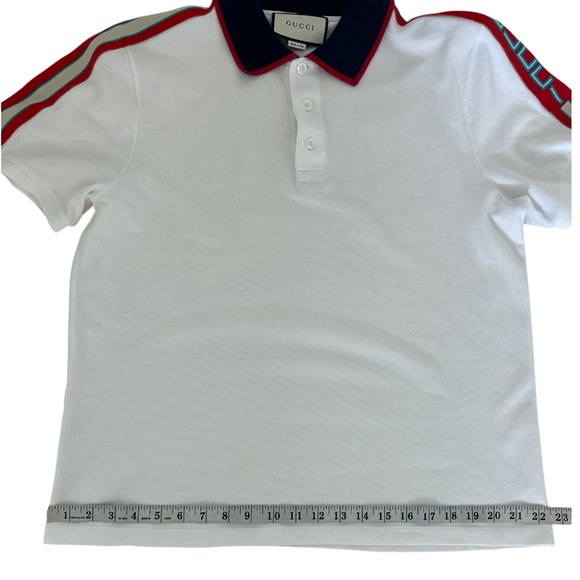 Gucci Men White Polo Shirt with Navy Collar and Striped Trim XL - Picture 5 of 16